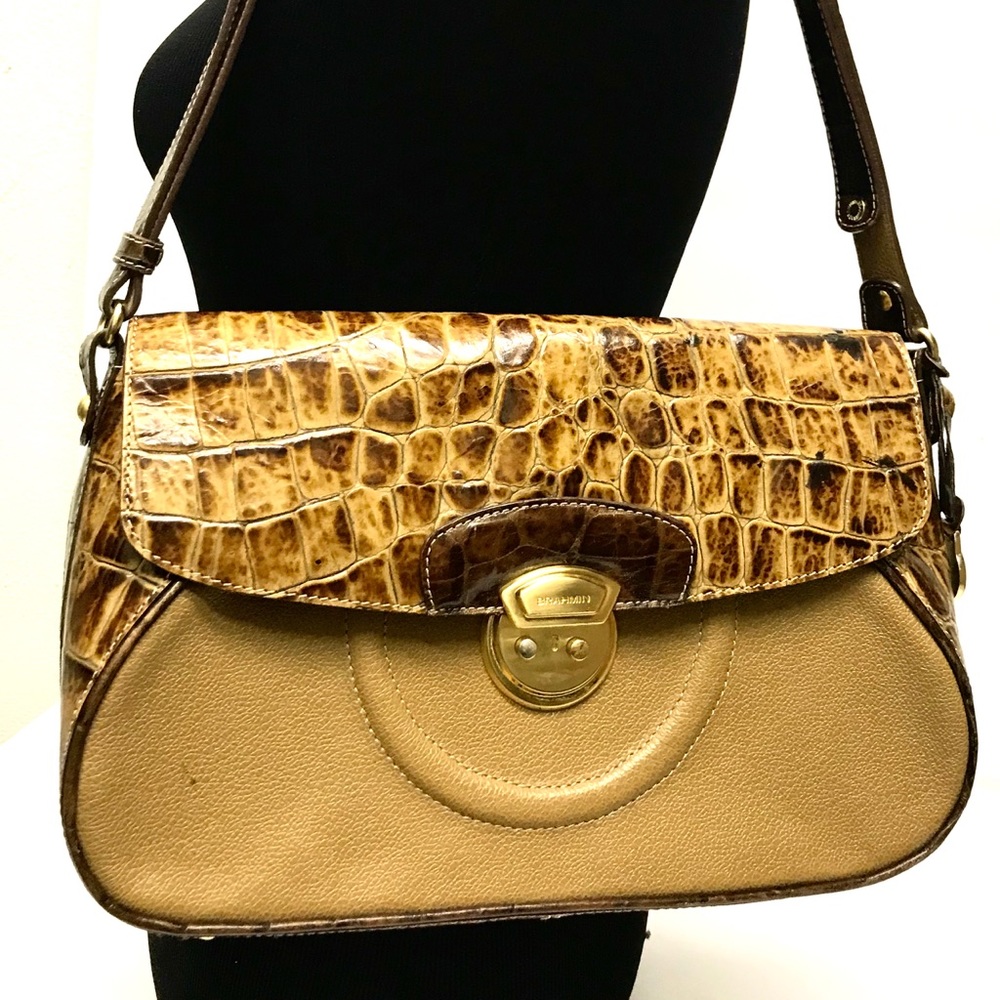 Brahmin Croc Embossed Toasted Almond Shoulder Bag